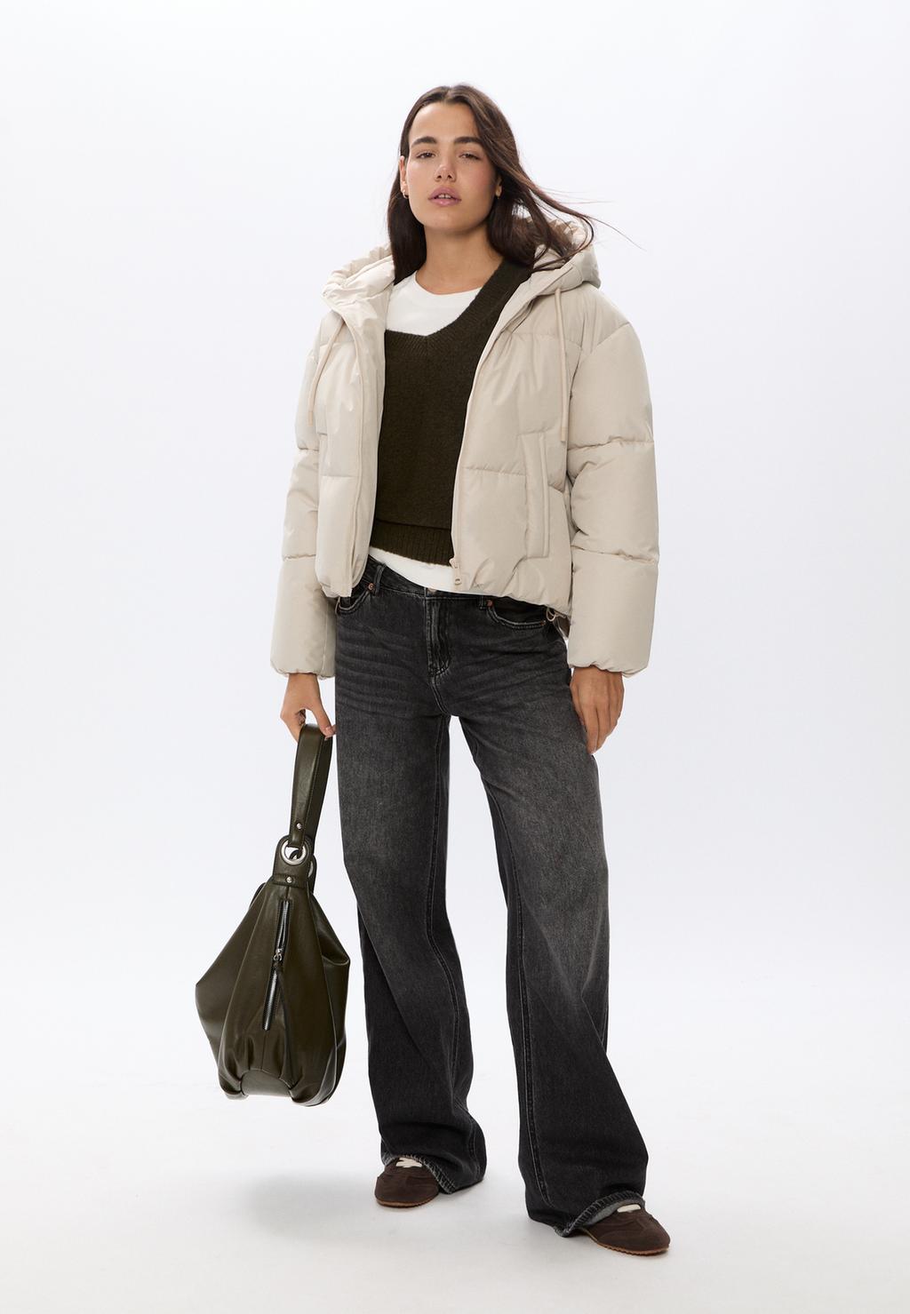 Gesteppte Oversize-Jacke mit Kapuze