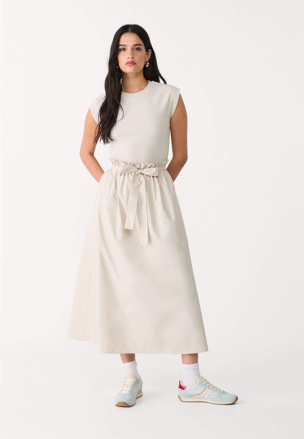 Midi dress in two materials