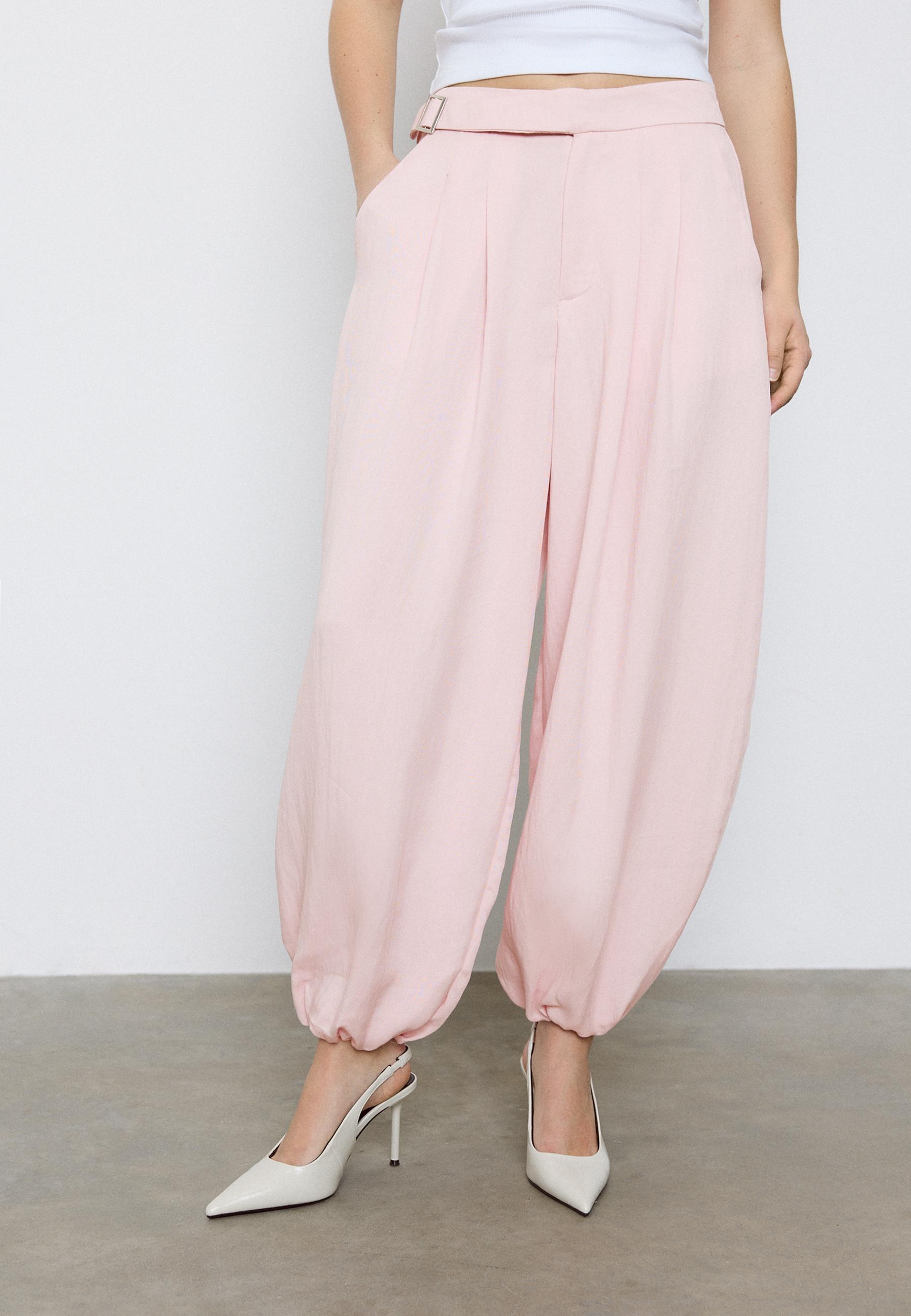 Darted sarouel trousers with buckle — Pastel pink