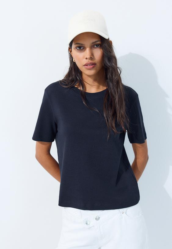 Stradivarius Basic Heavy Weight Regular Fit T-Shirt Dark Blue L