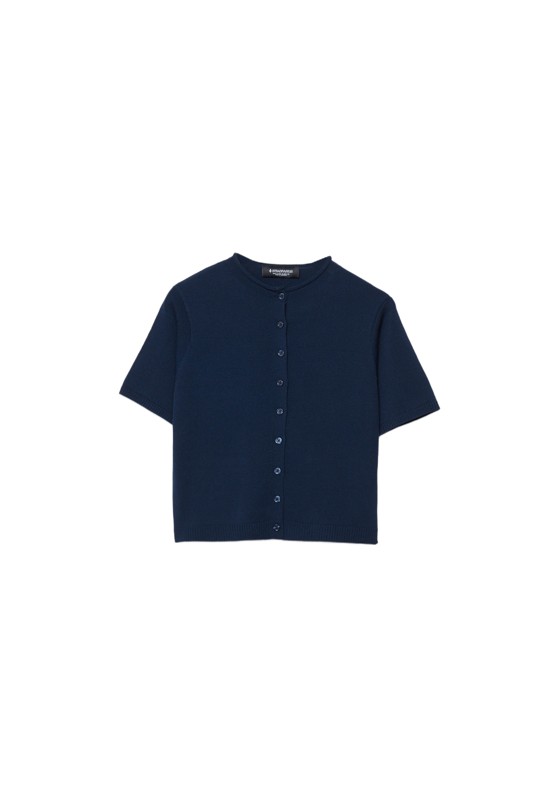 Stand collar buttoned knit cardigan — Dark blue
