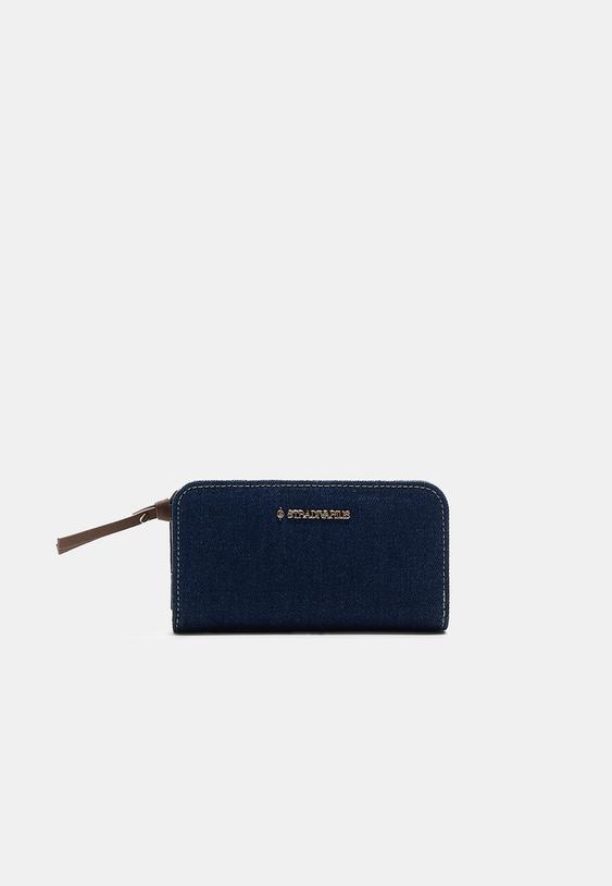 Stradivarius Denim Wallet With Zip Medium Blue Denim Os