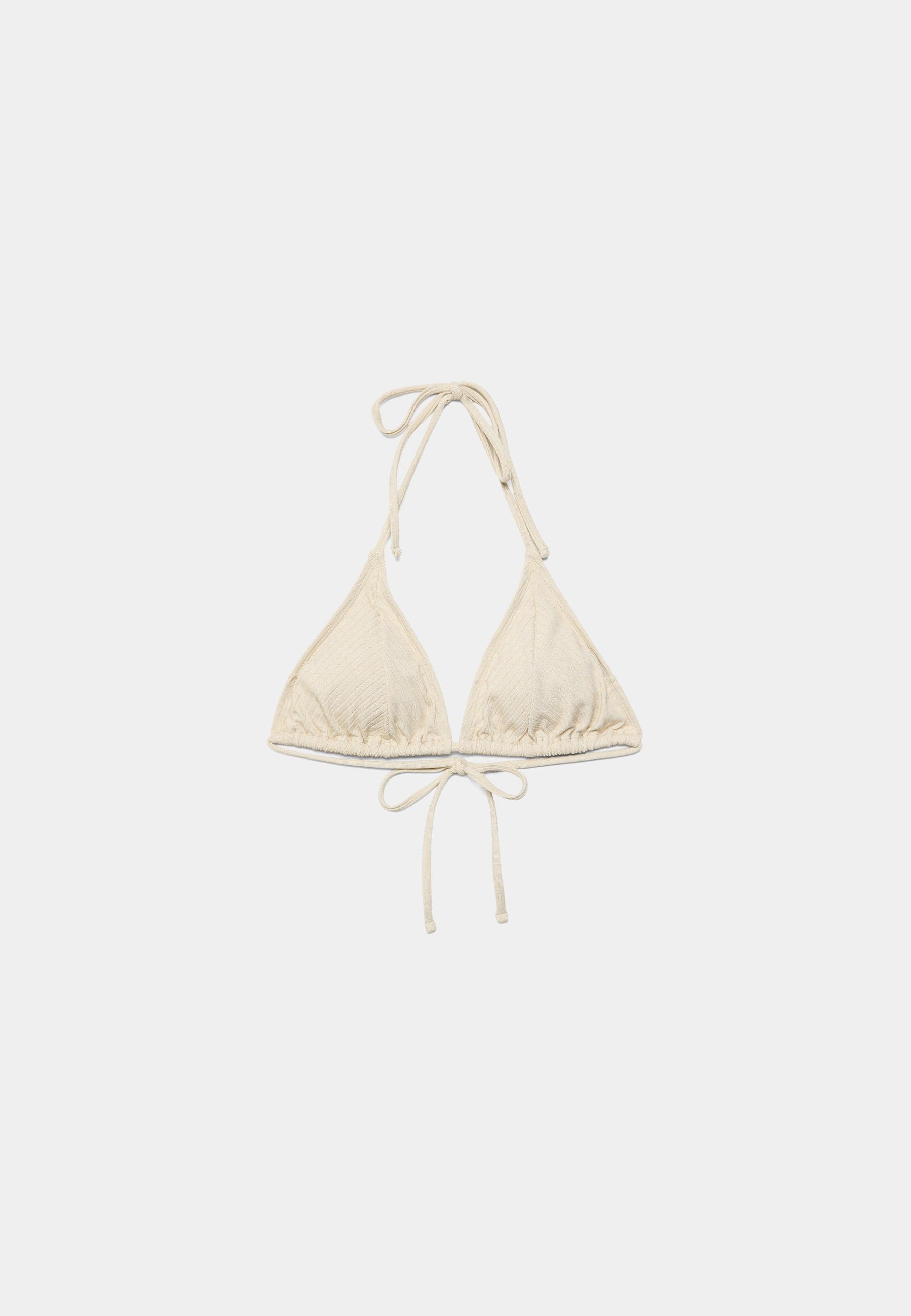 Shimmer ribbed triangle bikini top — Ecru