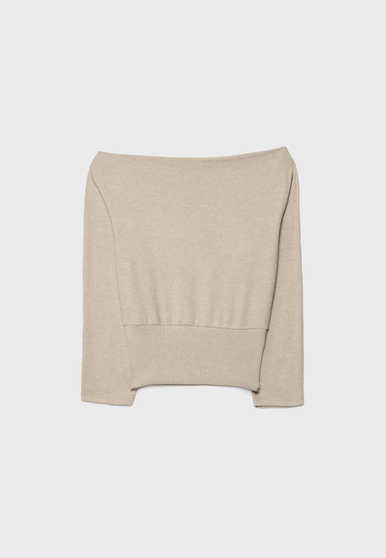 Boat neck T-shirt with waistband — Stone