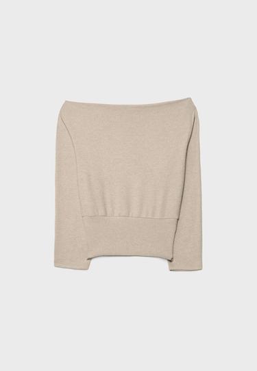 Boat neck T-shirt with waistband — Stone 8