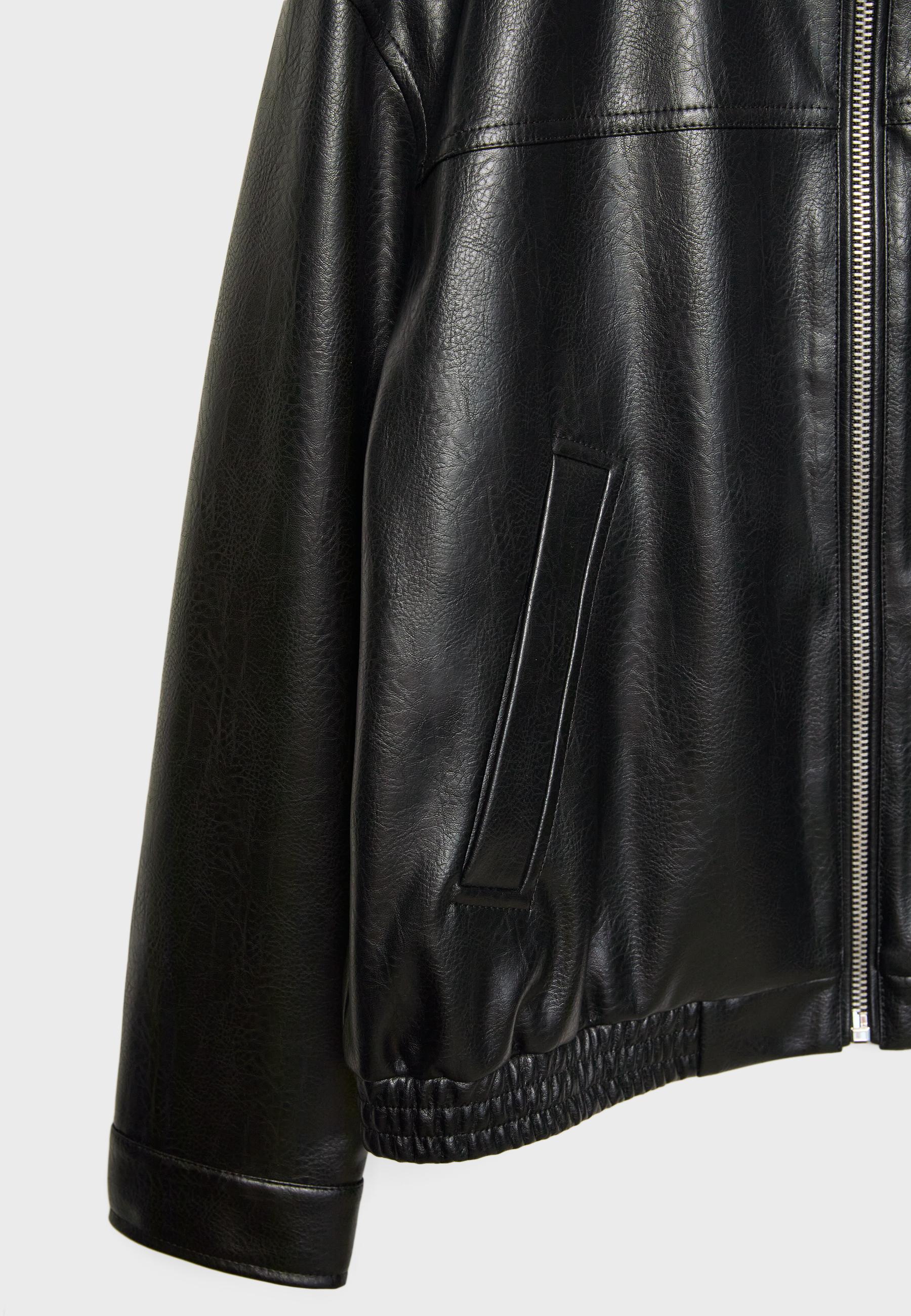 Oversize leather effect jacket — Black