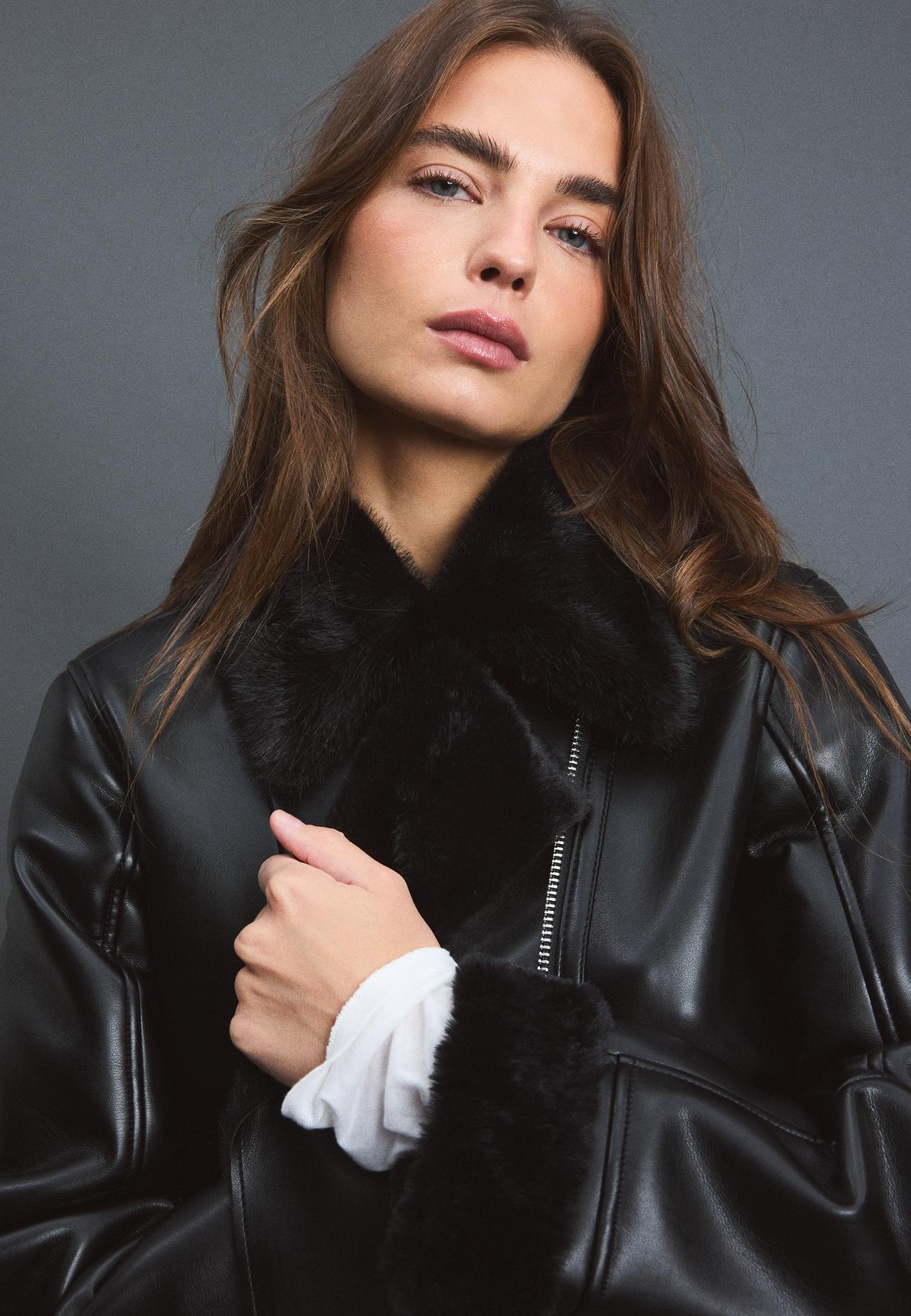 Double-faced biker jacket with belt — Black