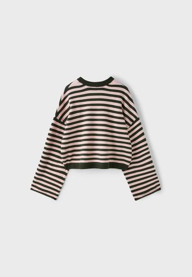 Cropped wide sleeve knit jumper — Khaki 8