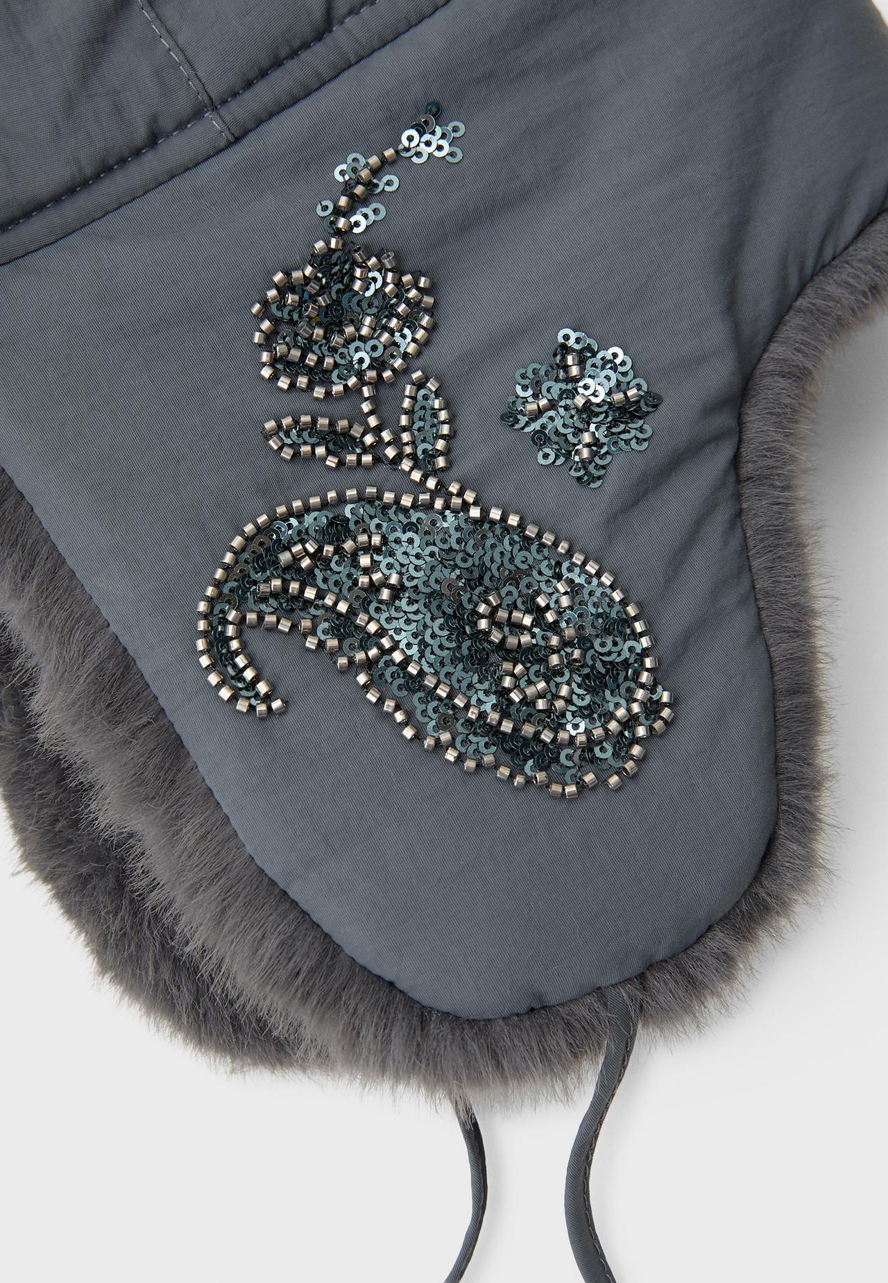 Aviator hat with rhinestones — Dark grey