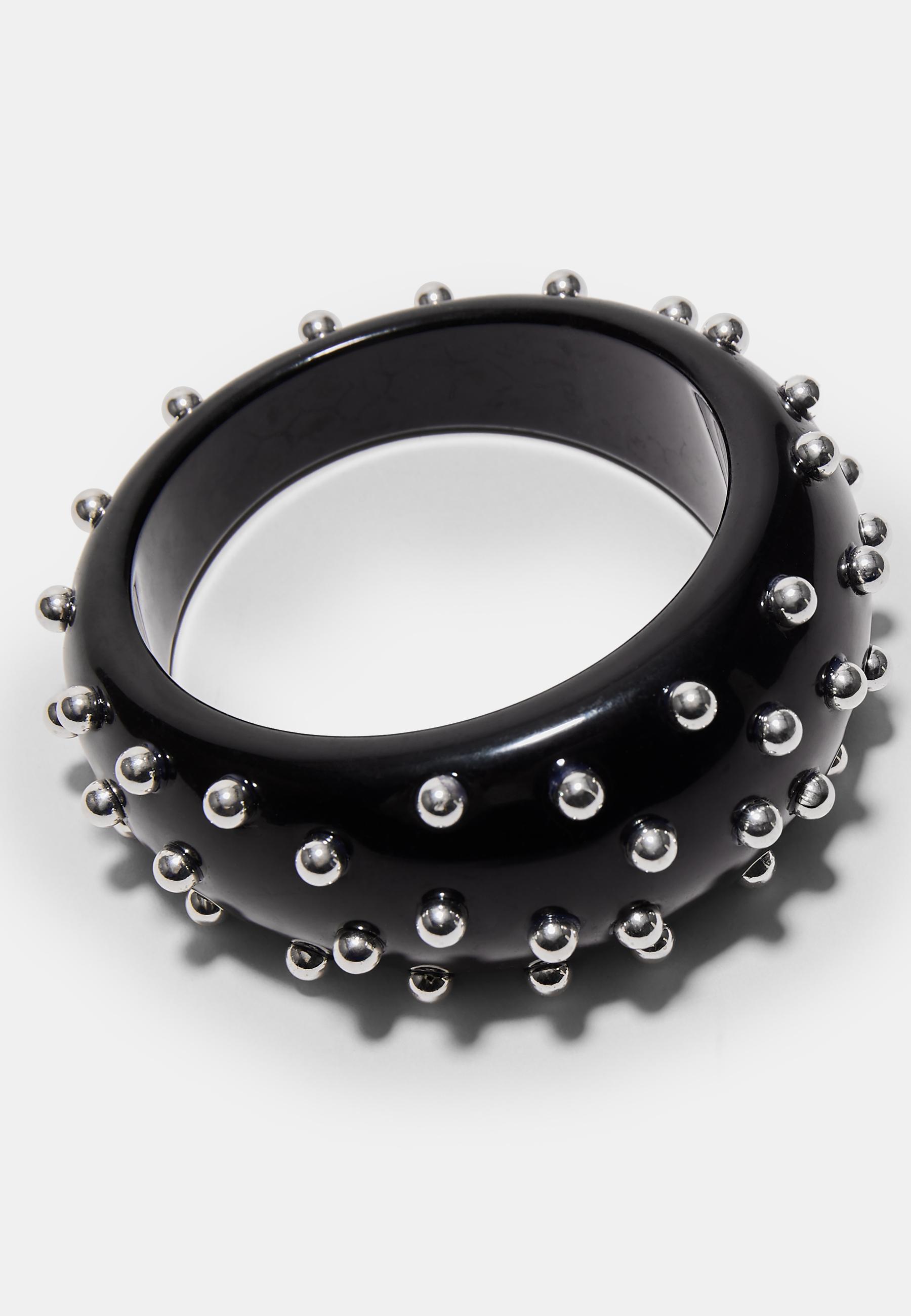 Maxi rigid studded bracelet — Black