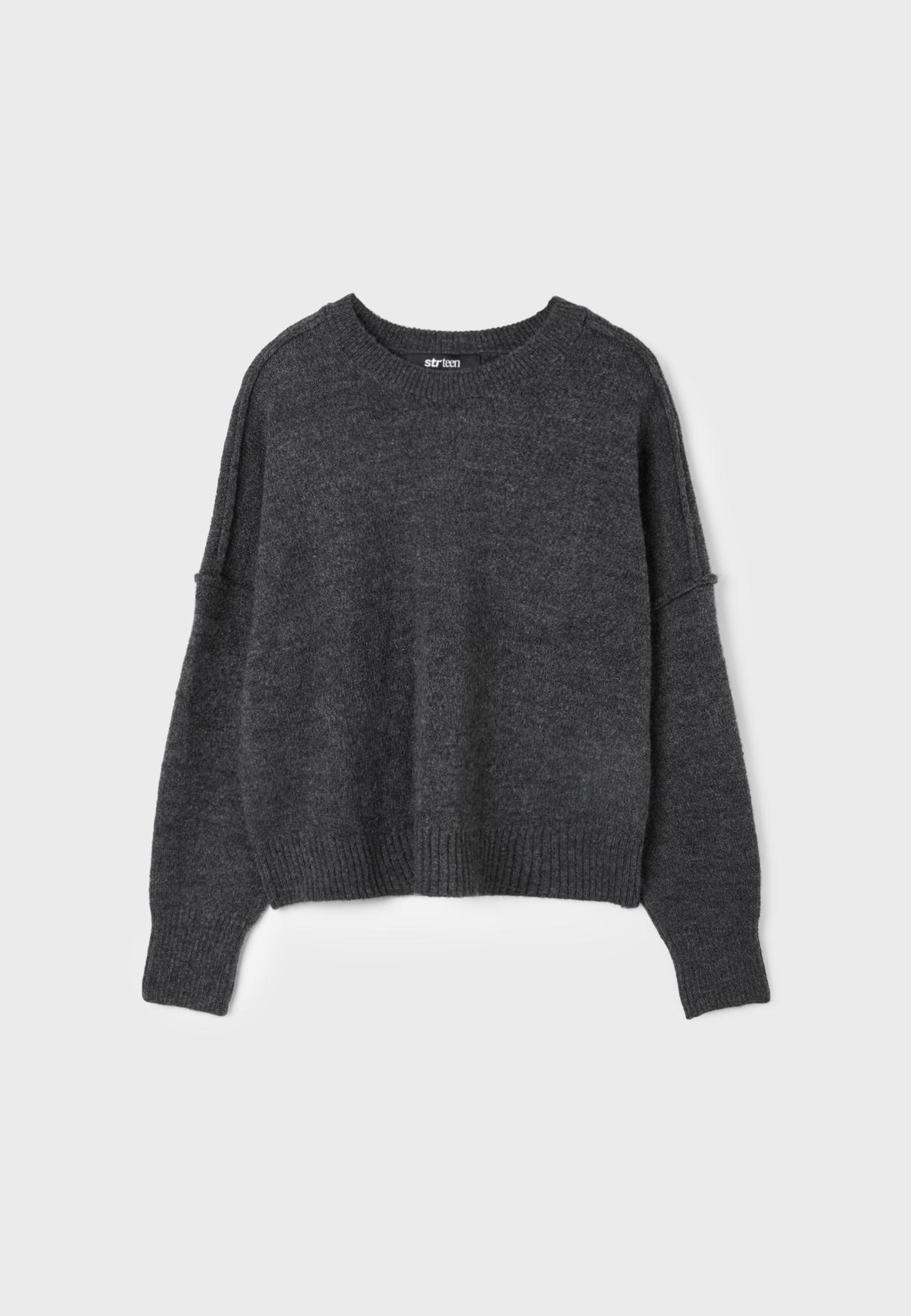 Round neck knit jumper — Dark grey