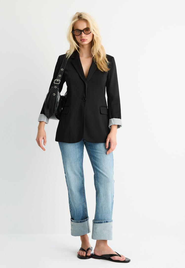 Stradivarius Αμερικάνικη Μπλούζα Slim Fit Μαύρο S