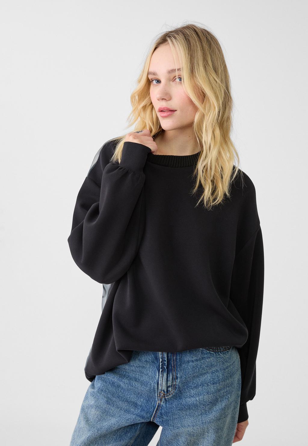 Contrast organza sweatshirt with slogan