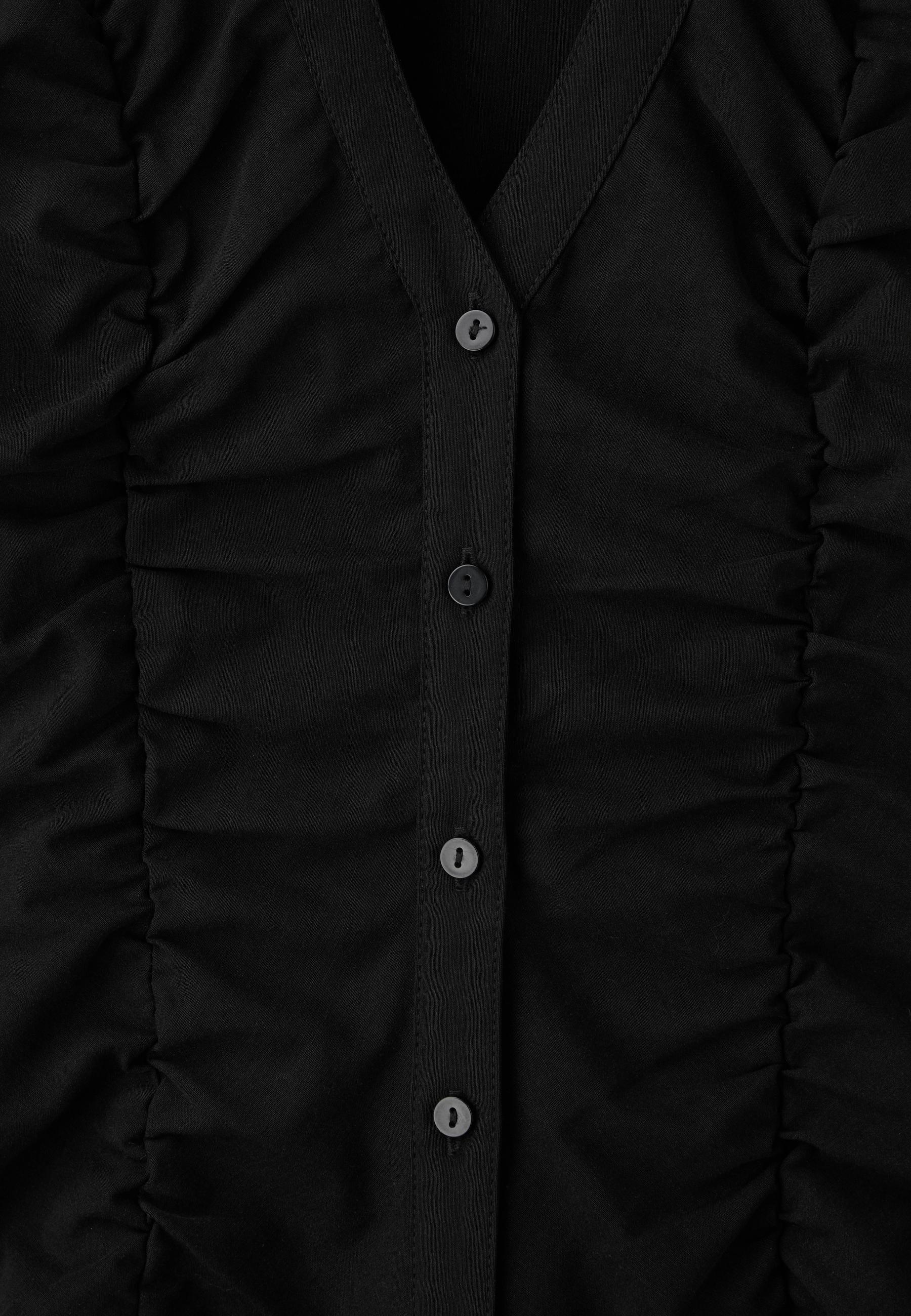 V-neck gathered shirt — Black