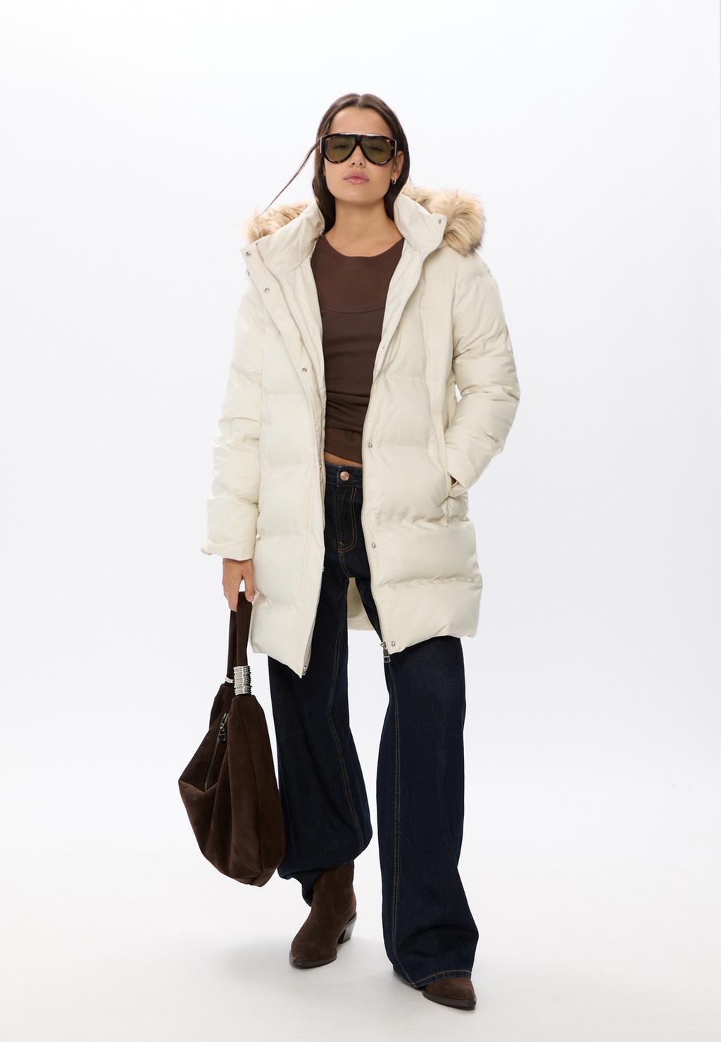 Padded coat with faux fur hood