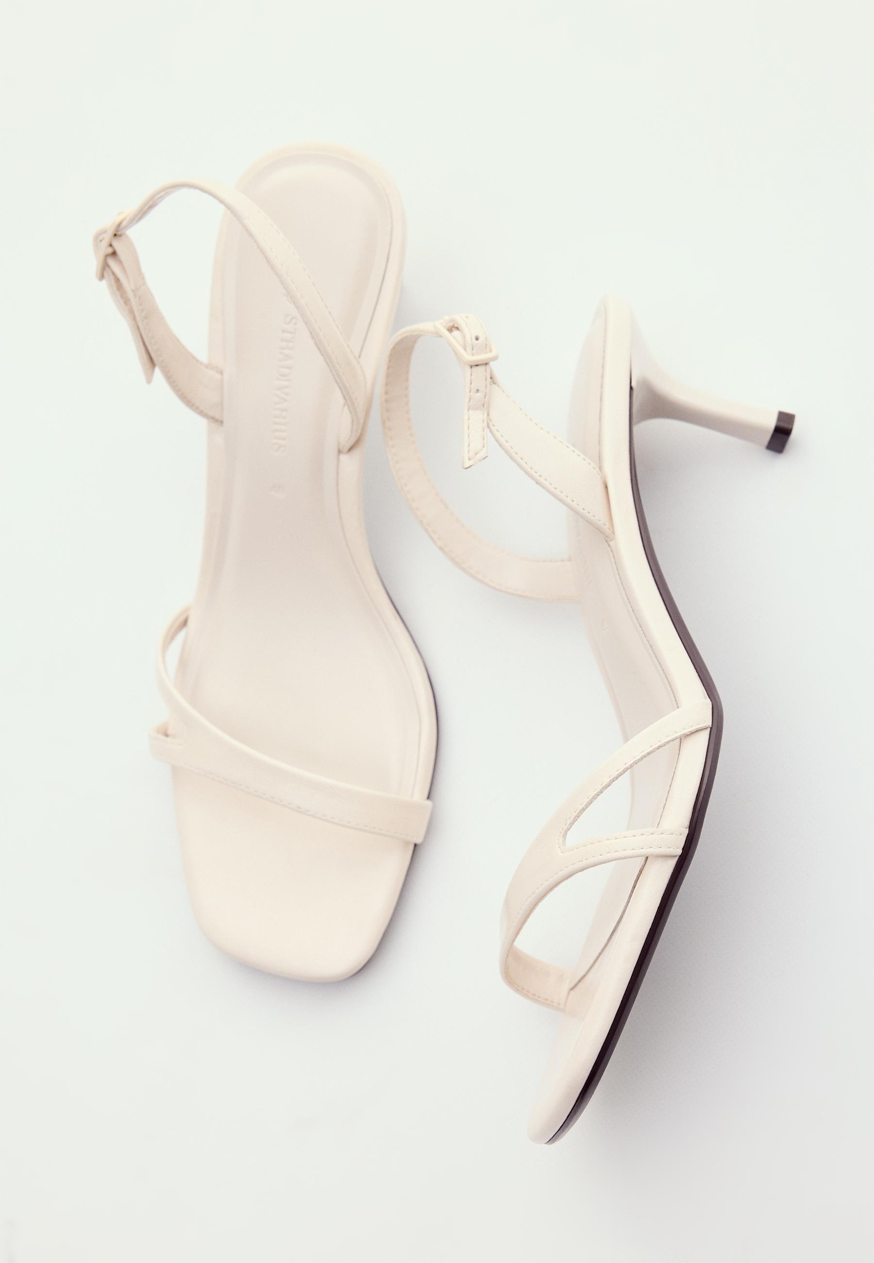Heeled cut-out strap sandal — ECRU