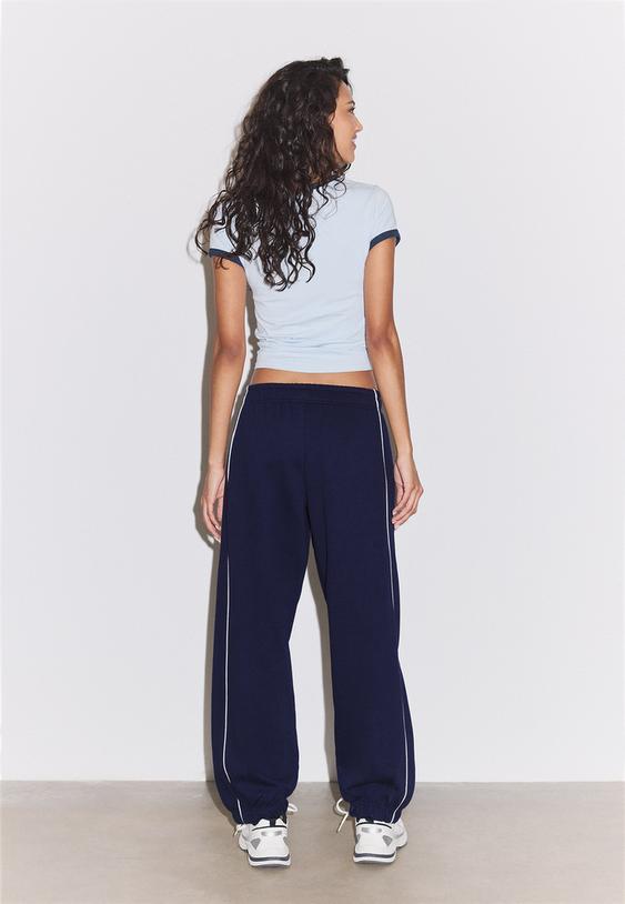 Stradivarius Jogger Trousers With Piping Navy Blue Xs