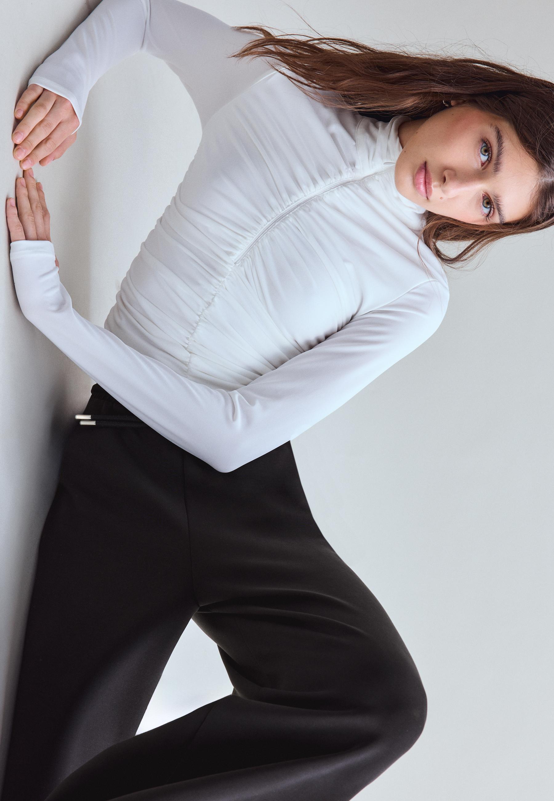 Soft-touch palazzo joggers — Black