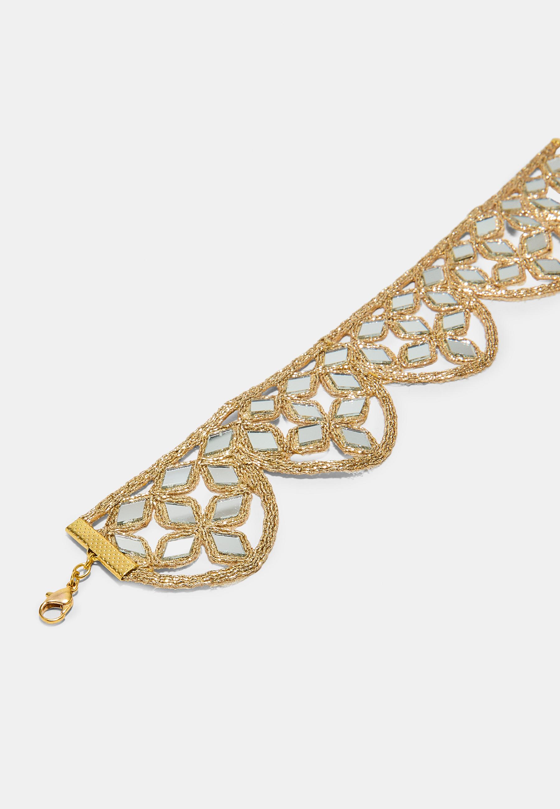 Scalloped mirror choker necklace — Gold