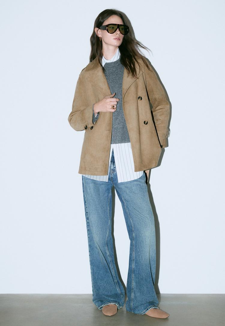 regular trenchcoat van imitatiesuede