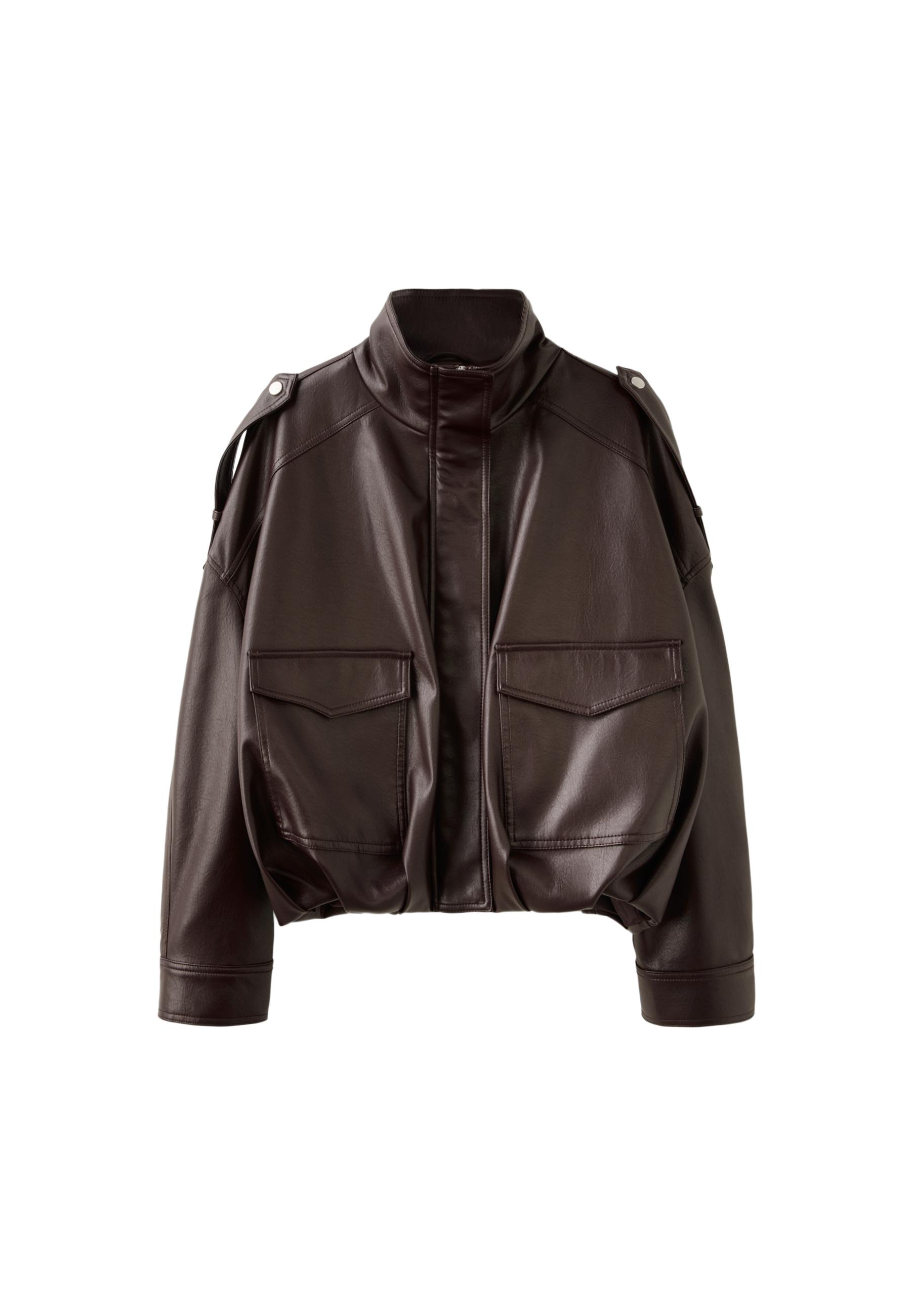 Oversize leather effect jacket — Brown
