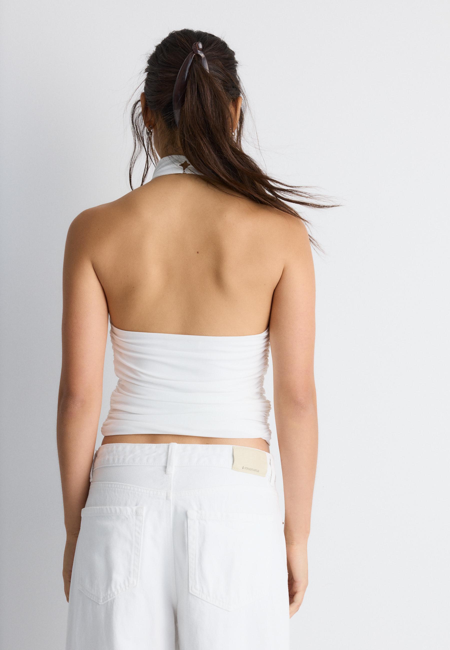 Ruched halter top — Ecru