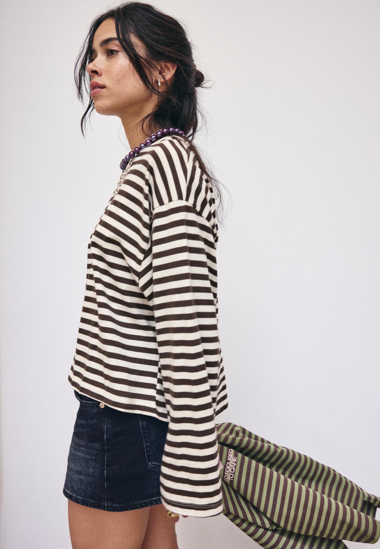 Striped long sleeve T-shirt — Ecru