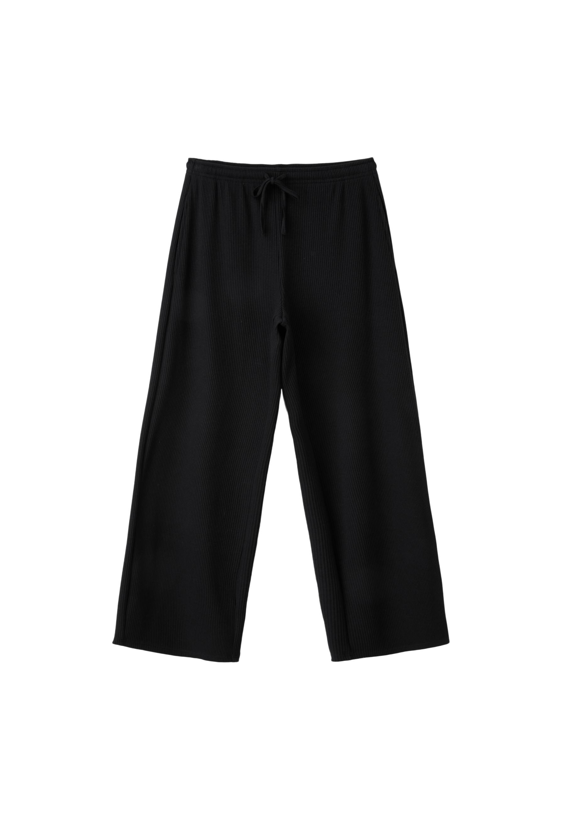 Soft-touch ribbed trousers — Black