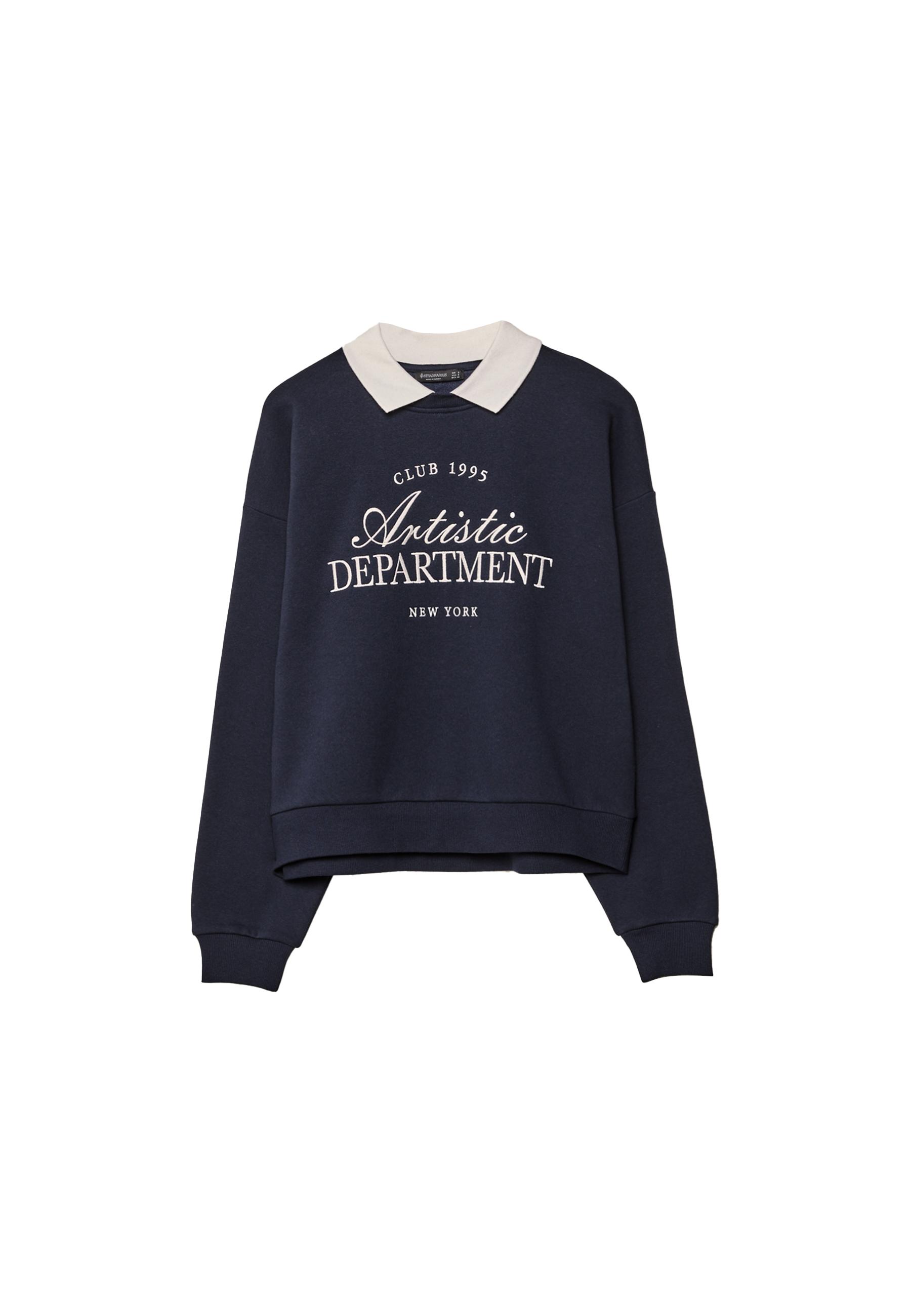 Embroidered polo collar sweatshirt — Dark blue