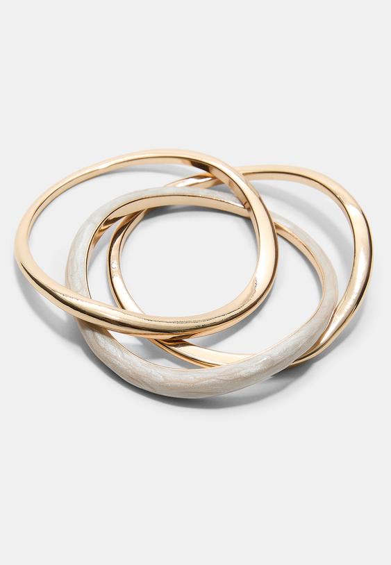 Stradivarius Set Of 3 Enamelled Rigid Bangles Gold Os