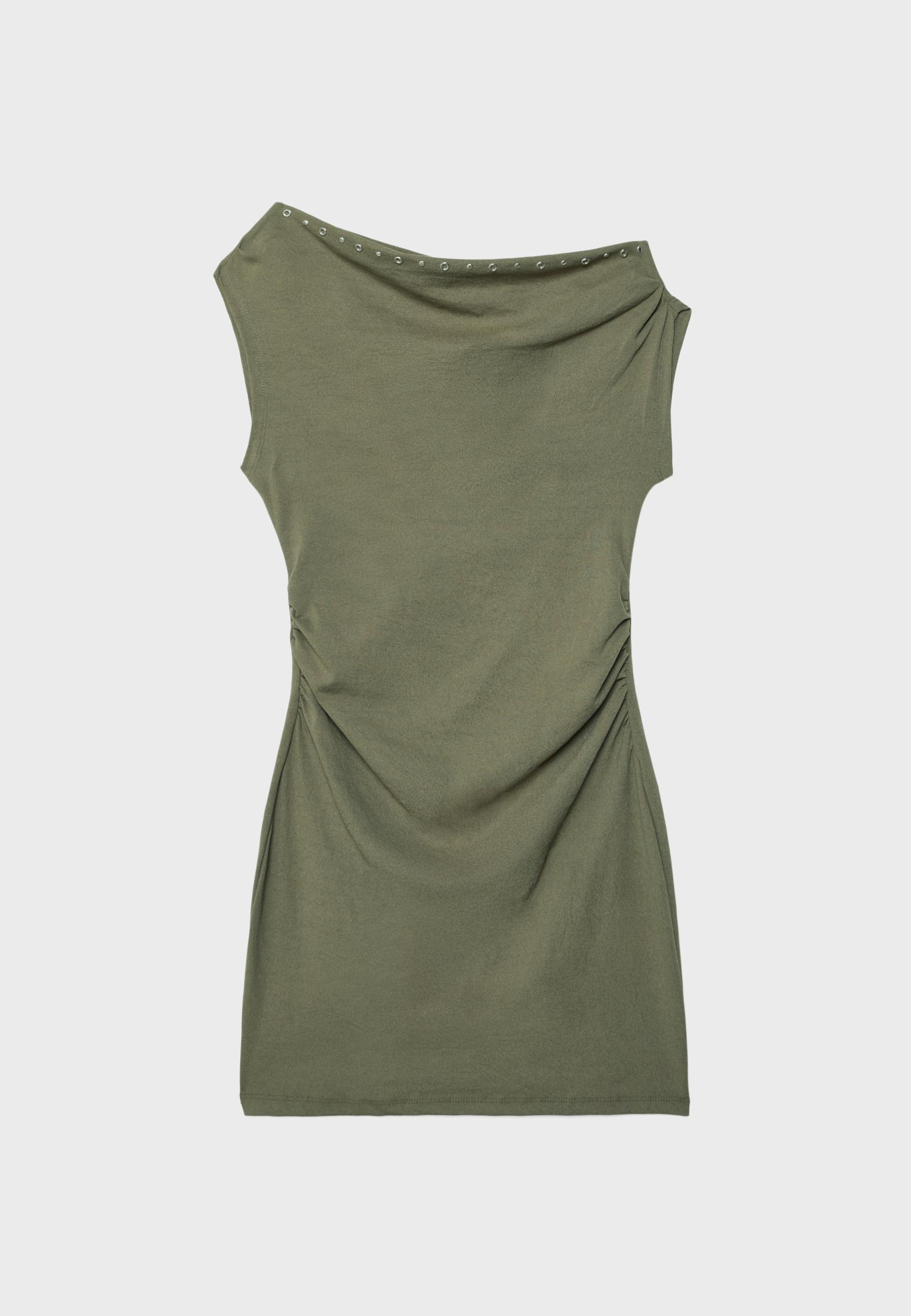 Asymmetric stud mini dress — Khaki