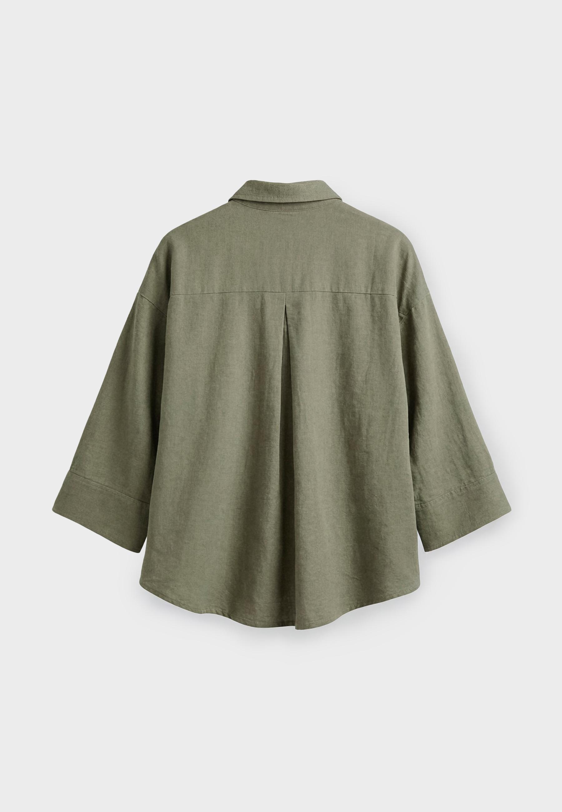 Linen-effect kimono sleeve shirt — Khaki