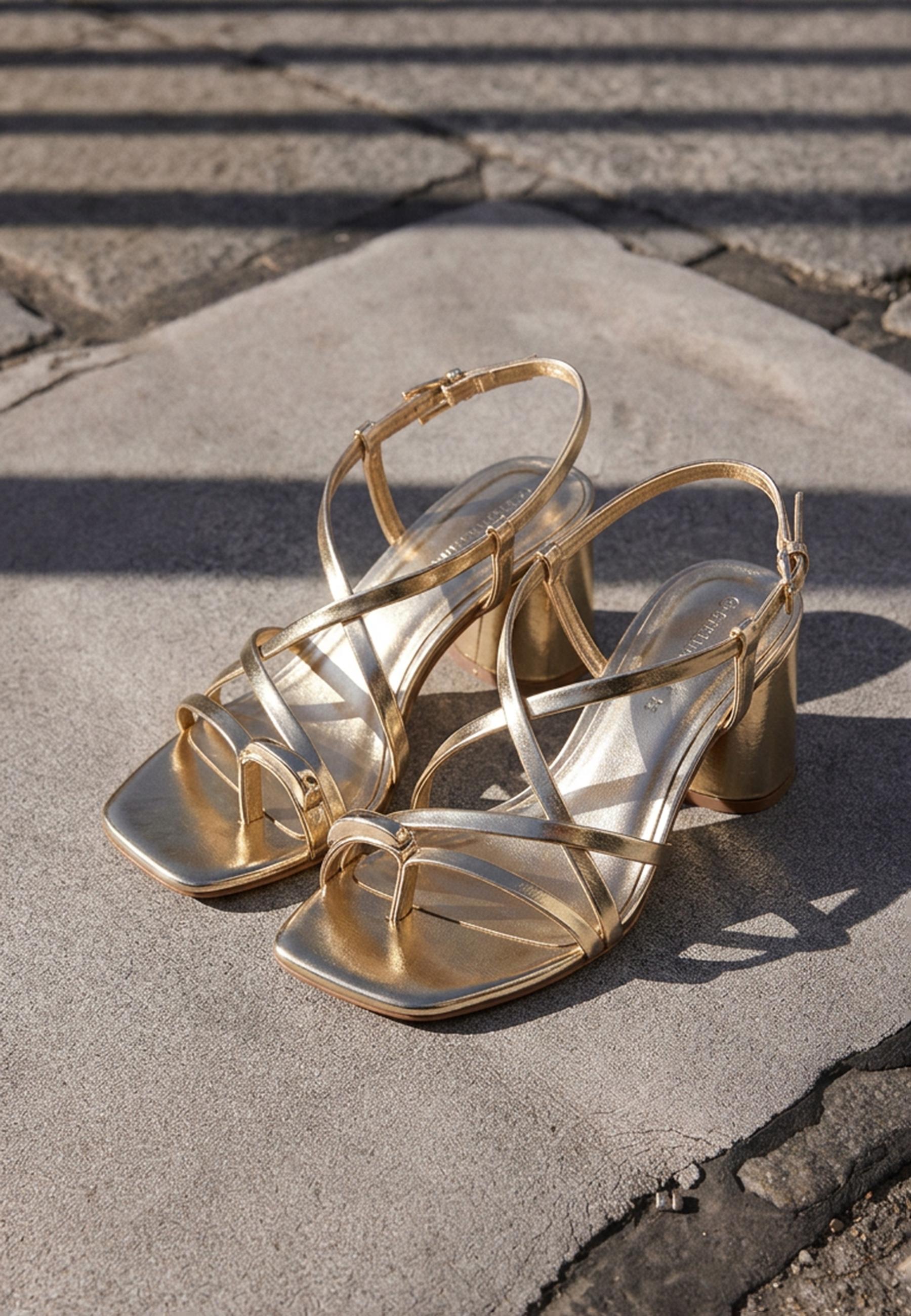 Çok bantlı topuklu sandalet