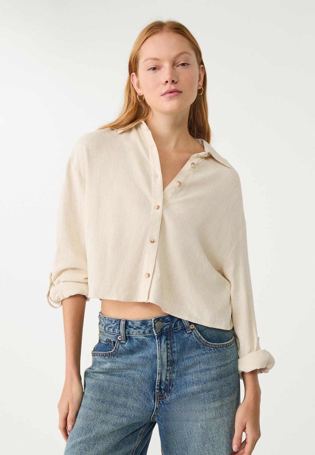 Short linen blend shirt