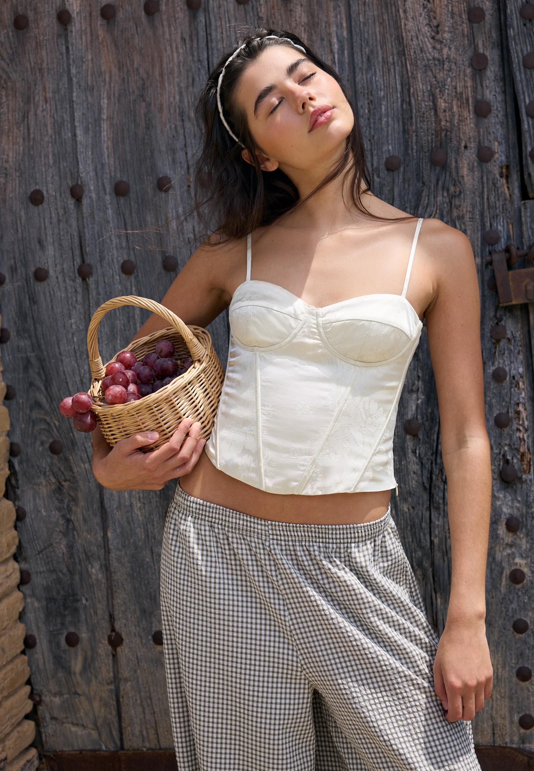 Jacquard corset top — Ecru