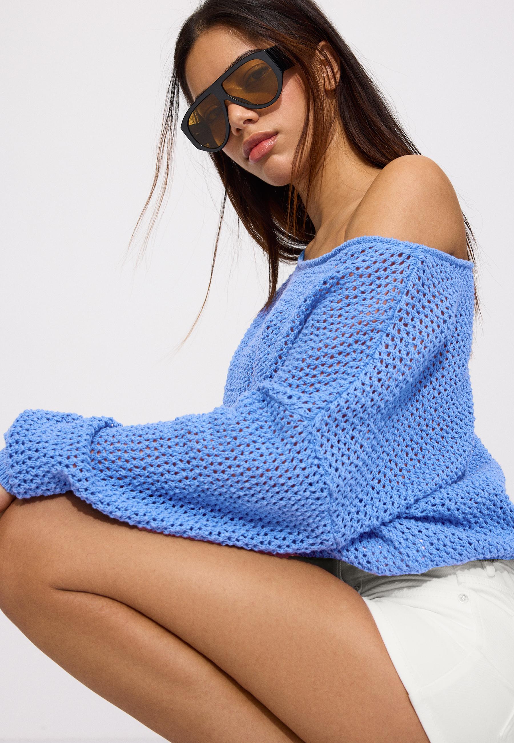 Mesh knit boat neck jumper — Royal blue