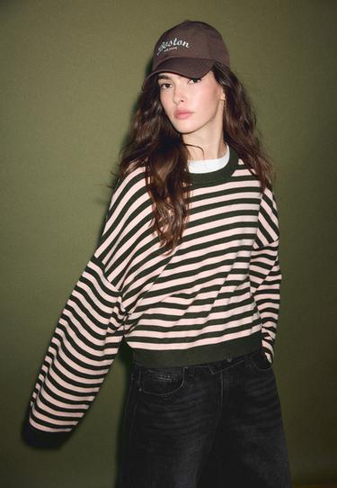 Cropped wide sleeve knit jumper — Khaki 3