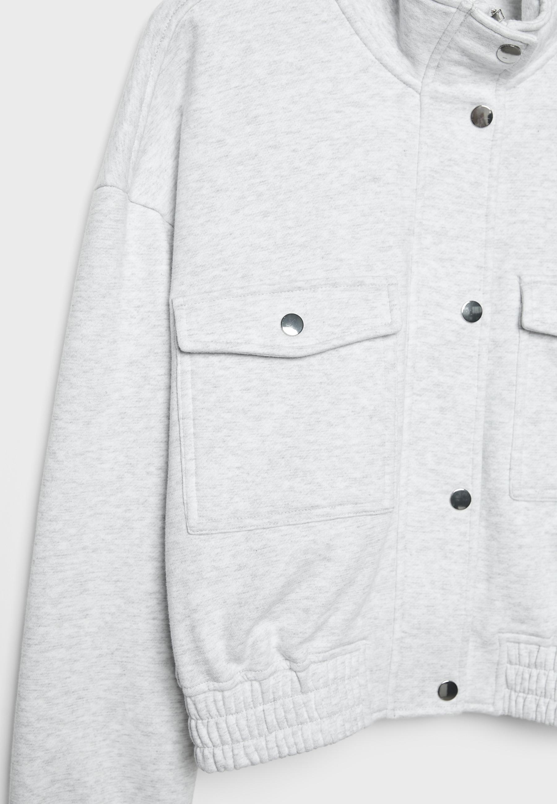 High neck sweatshirt jacket — Grey melange
