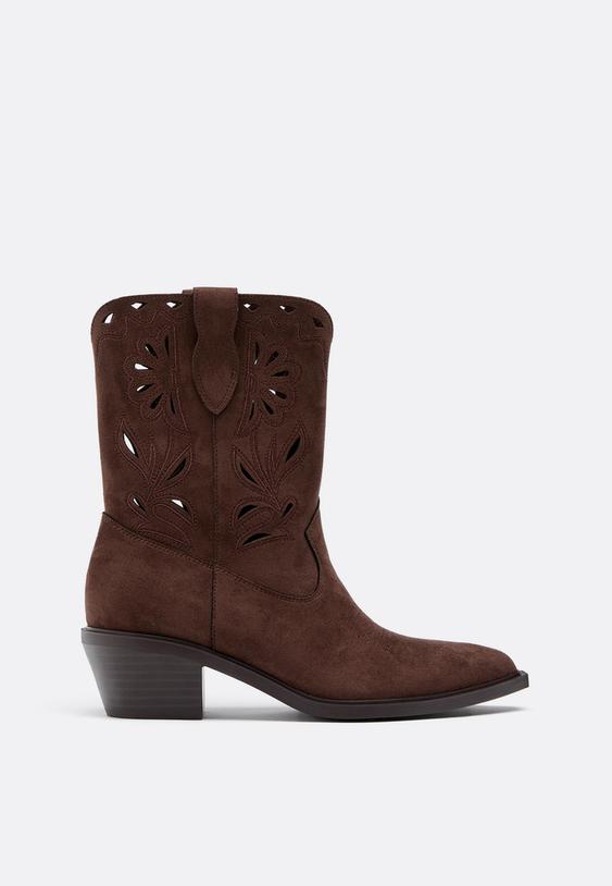 perforated cowboy leather effect ankle boots