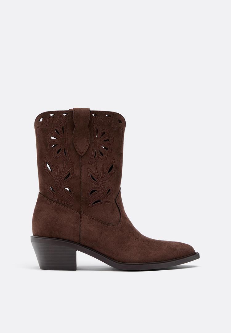 perforated cowboy leather effect ankle boots