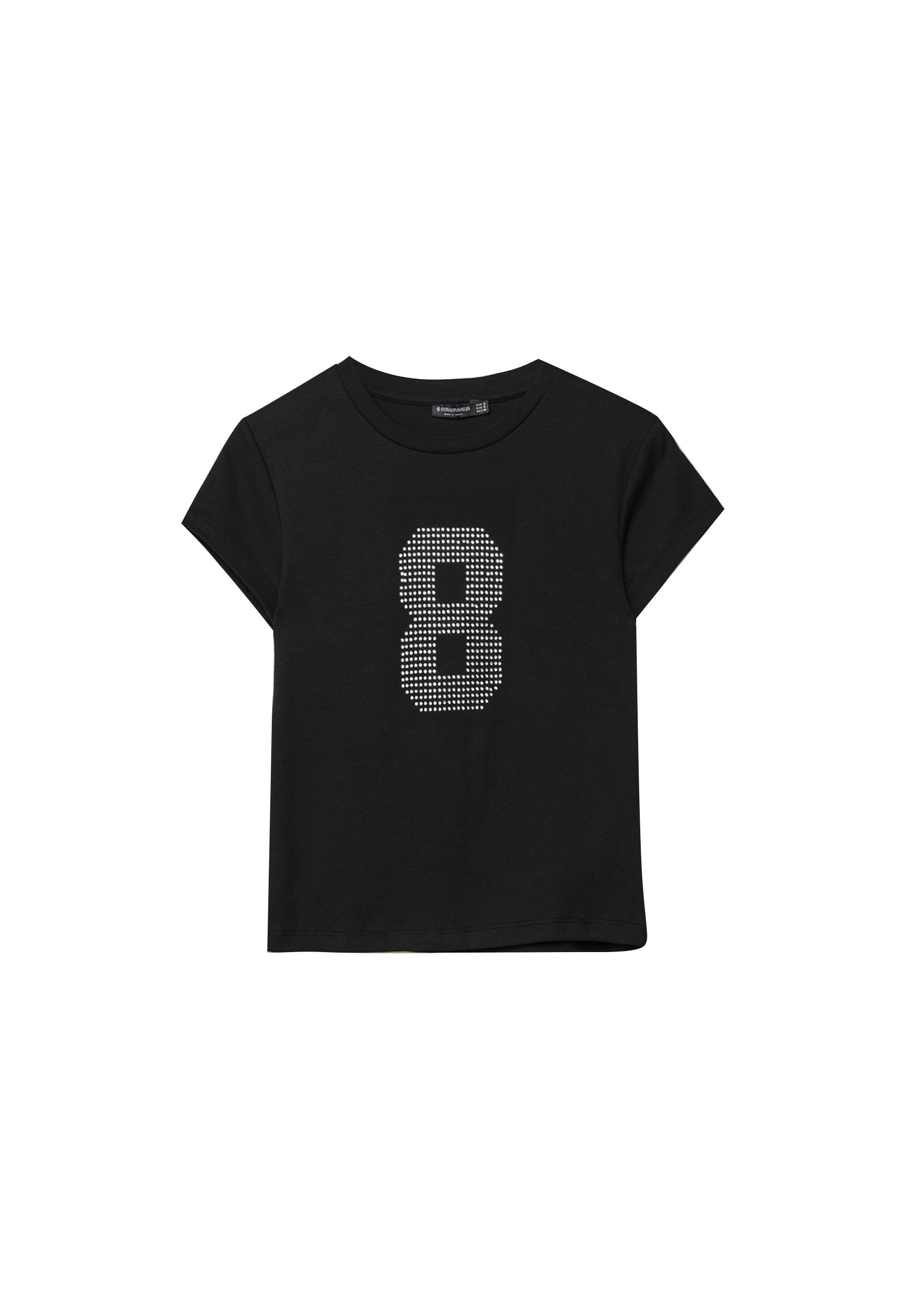 ( ◝ ͜ ◜ )♡ Fitted T-shirt with rhinestones - Women's fashion