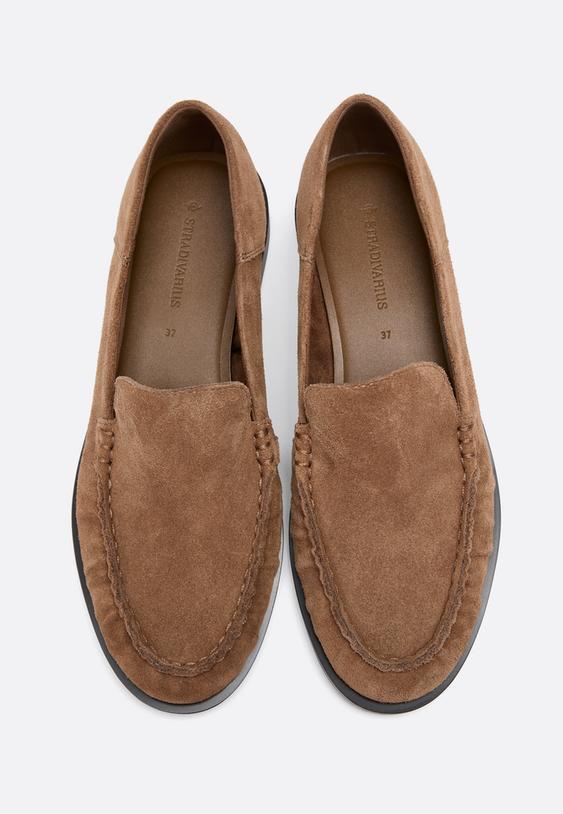 Stradivarius Gathered Leather Loafers Tan 4