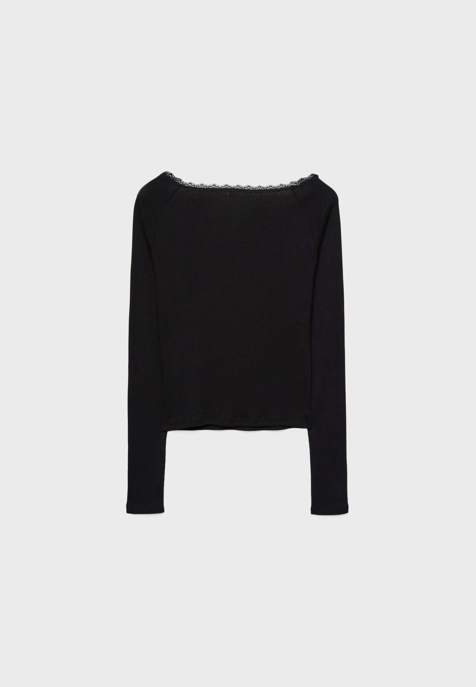 Henley T-shirt with lace trim - Women's fashion