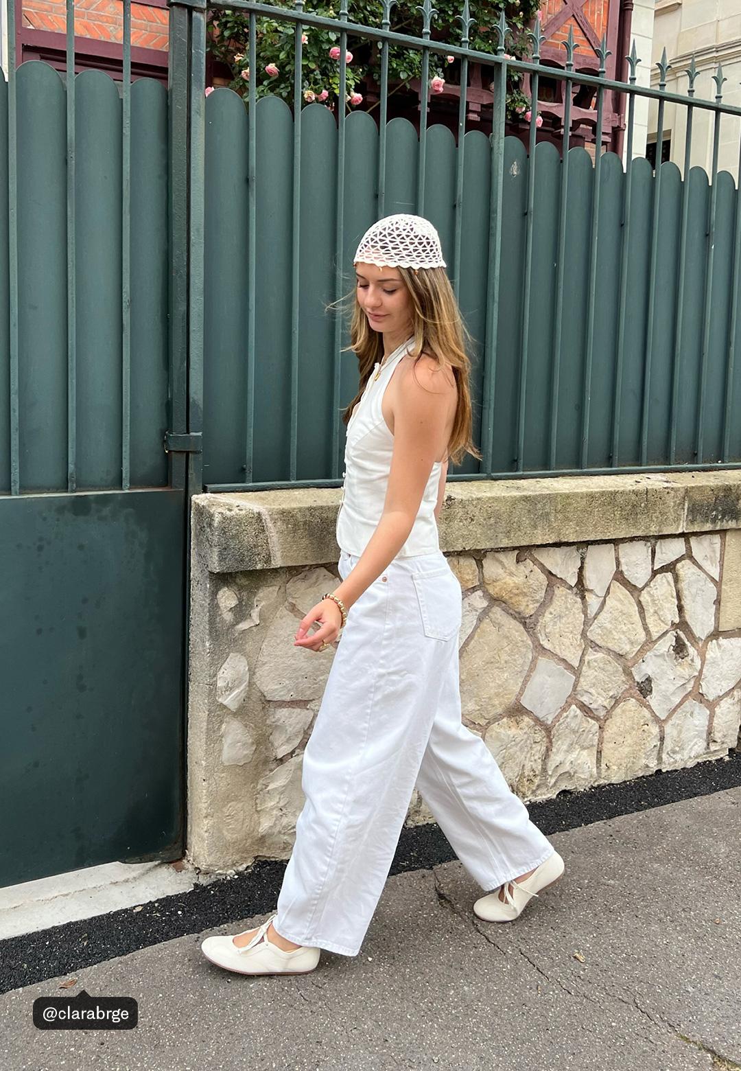 Buttoned halter top — White