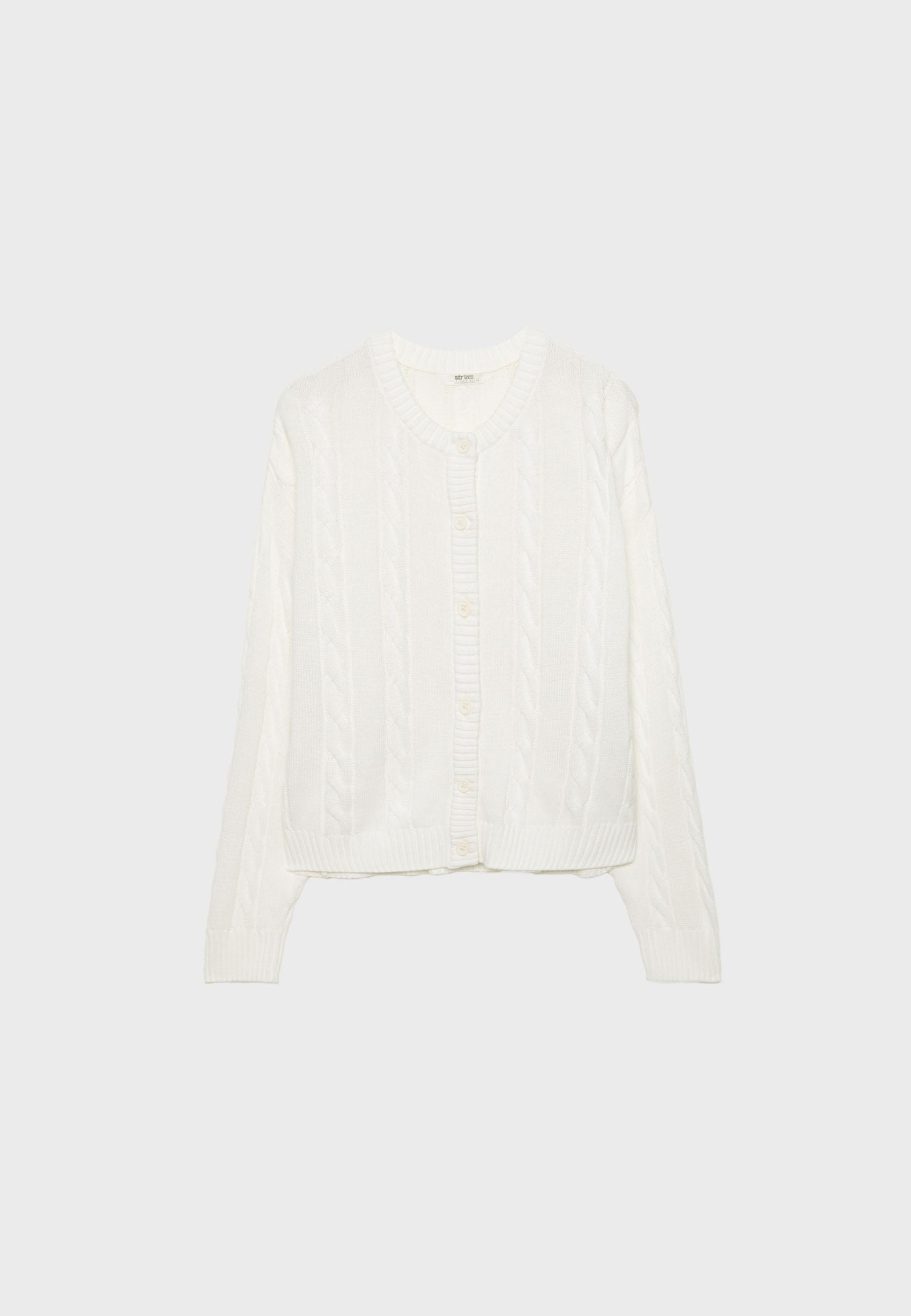 Button-up cable knit cardigan — Ecru