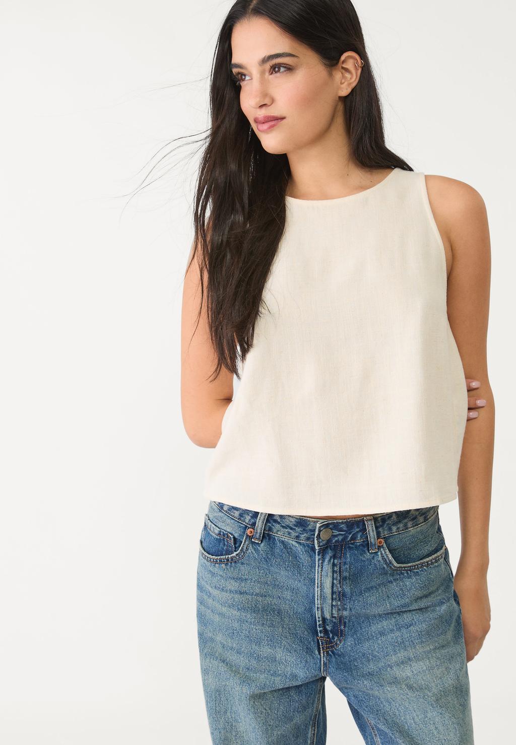 Flowing linen blend racerback top