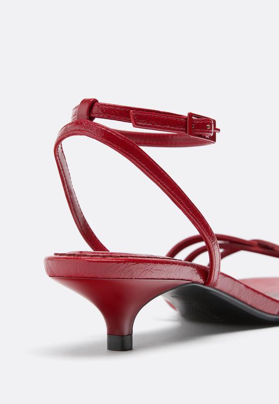 Stradivarius Kitten Heel Strappy Sandals Red 6