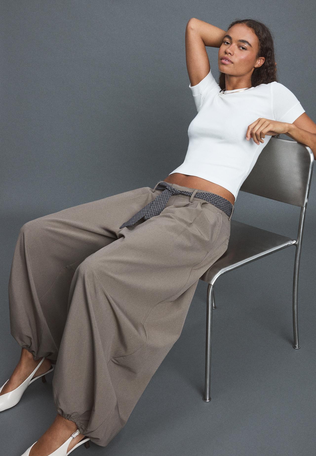 Voluminous sarouel trousers with tie detail — Brown