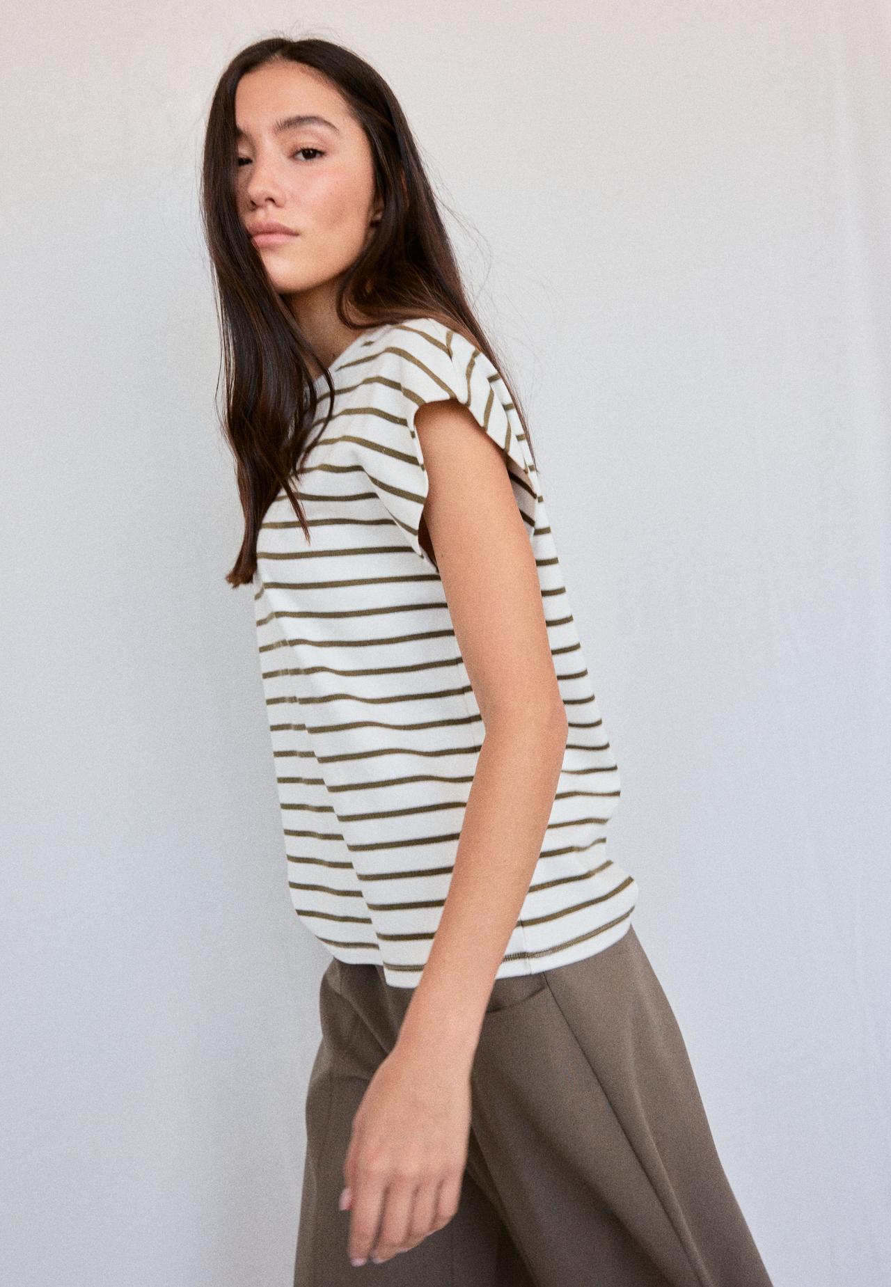 B06 Striped drop sleeve T-shirt — Khaki