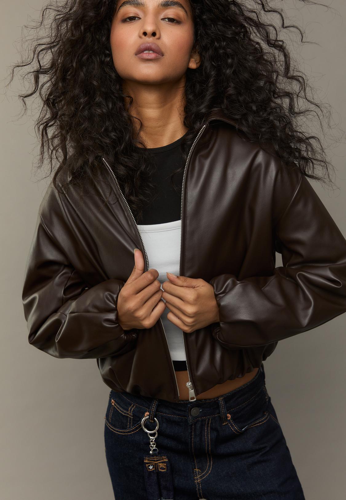 Giubbotto Bomber Donna Giubbino Di Pelle Imbottito Giubbotto